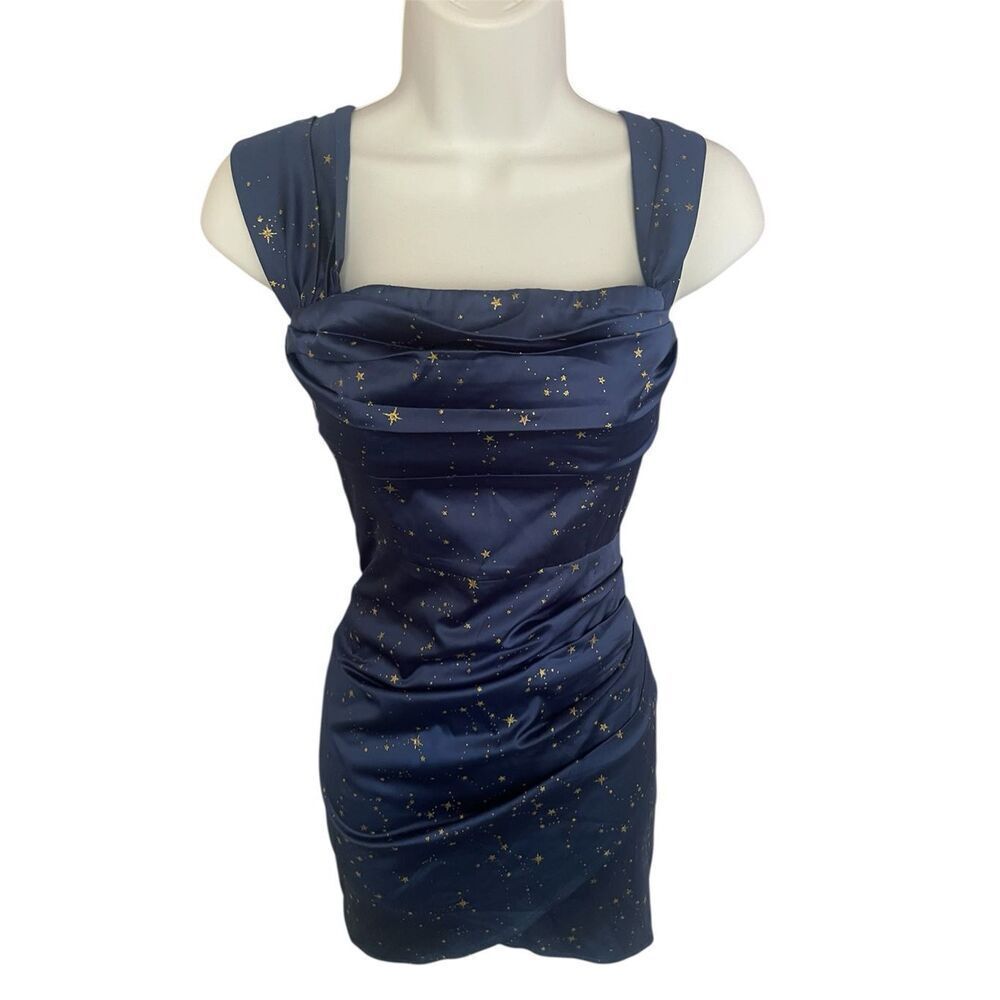 Cider Silk Constellation Mini Dress Women’s Size S Celestial Star Ruched Dress - Picture 2 of 6